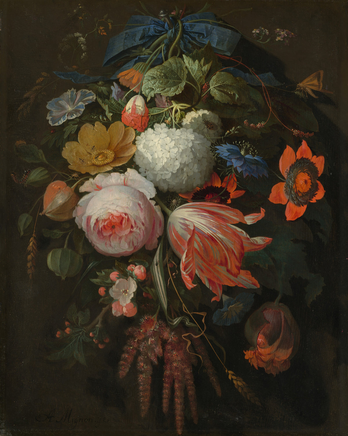 A Hanging Bouquet of Flowers - Abraham Mignon