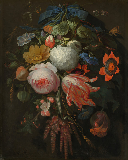 A Hanging Bouquet of Flowers - Abraham Mignon